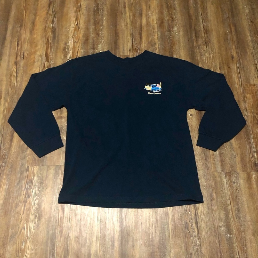Reyn Spooner Shirt Men's Large Navy Post Card Long Sleeve Vacation Pullover